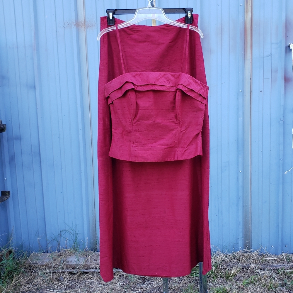 Vintage 90s/00s Watters & Watters 100% Silk 2 pc Strapless Dress